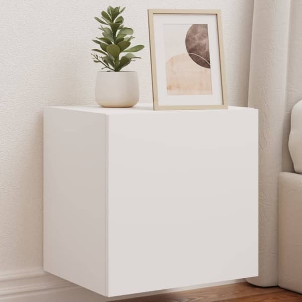 vidaXL væghængte tv-borde 2 stk. med LED-lys 40,5x35x40 cm hvid