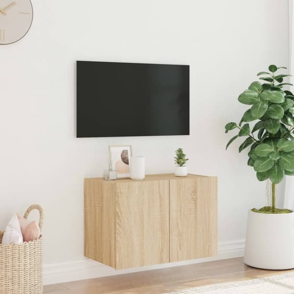 vidaXL Vegghengt TV-benk med LED sonoma eik 60x35x41 cm
