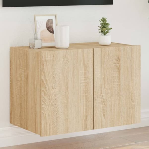 vidaXL væghængt tv-bord med LED-lys 60x35x41 cm sonoma-eg