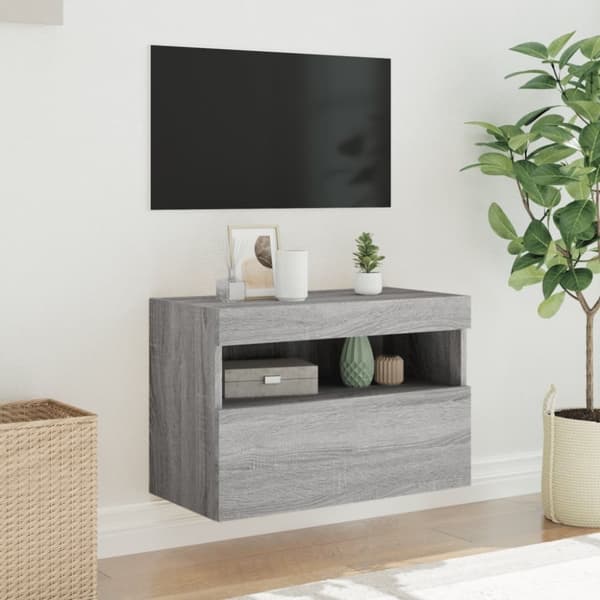 vidaXL Väggmonterad tv-bänk LED grå sonoma 60x30x40 cm
