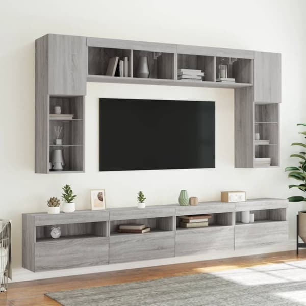 vidaXL væghængt tv-bord m. LED-lys 60x30x40 cm grå sonoma-eg