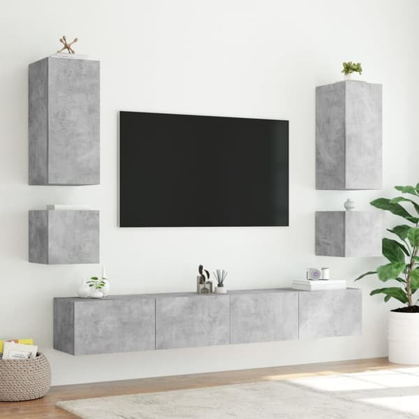 vidaXL Vegghengt TV-benk med LED-lys betonggrå 40,5x35x40 cm
