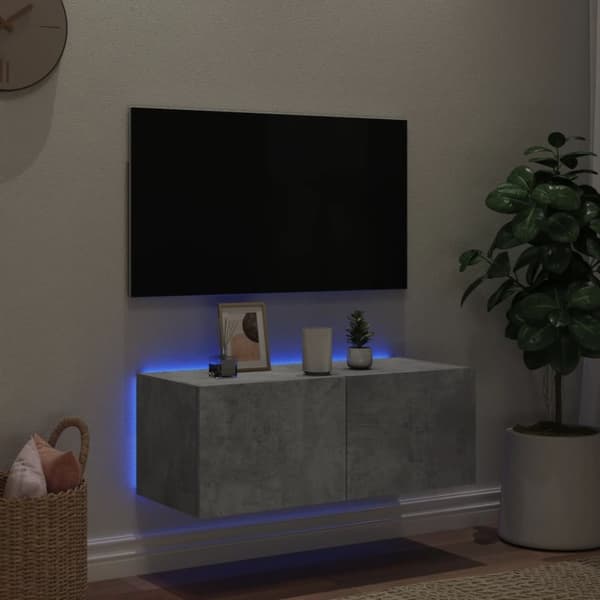 vidaXL Väggmonterad tv-bänk LED betonggrå 80x35x31 cm