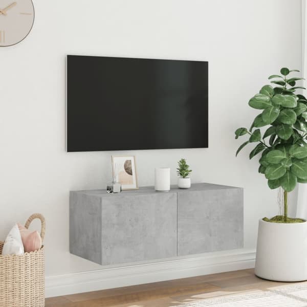 vidaXL Väggmonterad tv-bänk LED betonggrå 80x35x31 cm