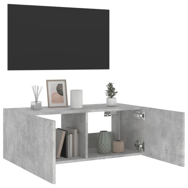 vidaXL Väggmonterad tv-bänk LED betonggrå 80x35x31 cm
