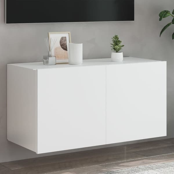 vidaXL TV-seinäkaappi LED-valoilla valkoinen 80x35x41 cm
