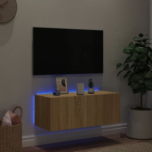 vidaXL Vegghengt TV-benk med LED sonoma eik 80x35x31 cm