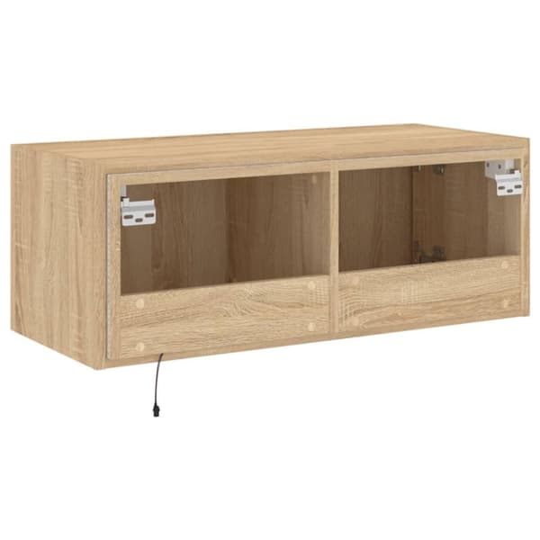 vidaXL Vegghengt TV-benk med LED sonoma eik 80x35x31 cm