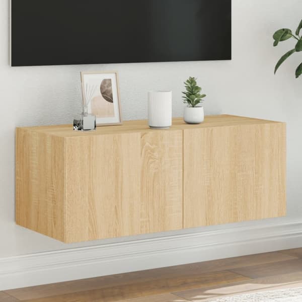 vidaXL Vegghengt TV-benk med LED sonoma eik 80x35x31 cm