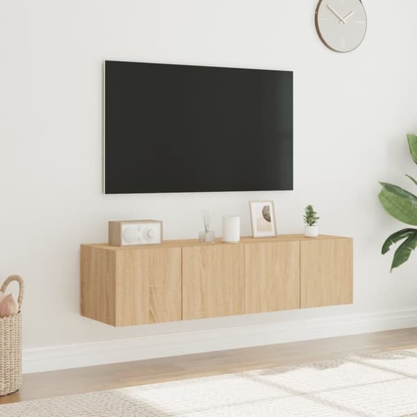 vidaXL væghængte tv-borde 2 stk. med LED-lys 60x35x31 cm sonoma-eg