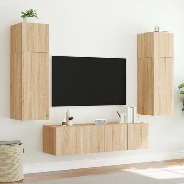 vidaXL væghængte tv-borde 2 stk. med LED-lys 60x35x31 cm sonoma-eg