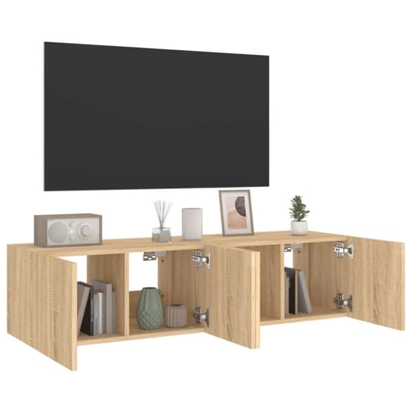 vidaXL væghængte tv-borde 2 stk. med LED-lys 60x35x31 cm sonoma-eg