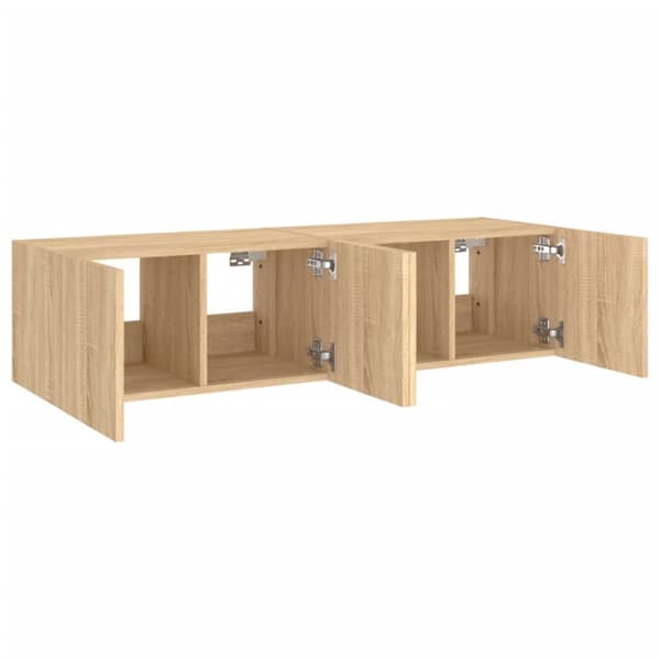 vidaXL væghængte tv-borde 2 stk. med LED-lys 60x35x31 cm sonoma-eg