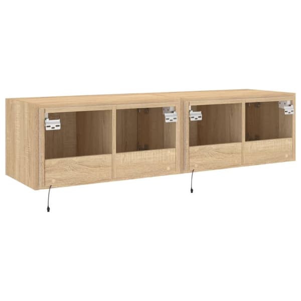 vidaXL væghængte tv-borde 2 stk. med LED-lys 60x35x31 cm sonoma-eg