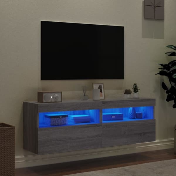 vidaXL Vegghengte TV-benker med LED 2 stk grå sonoma 60x30x40 cm