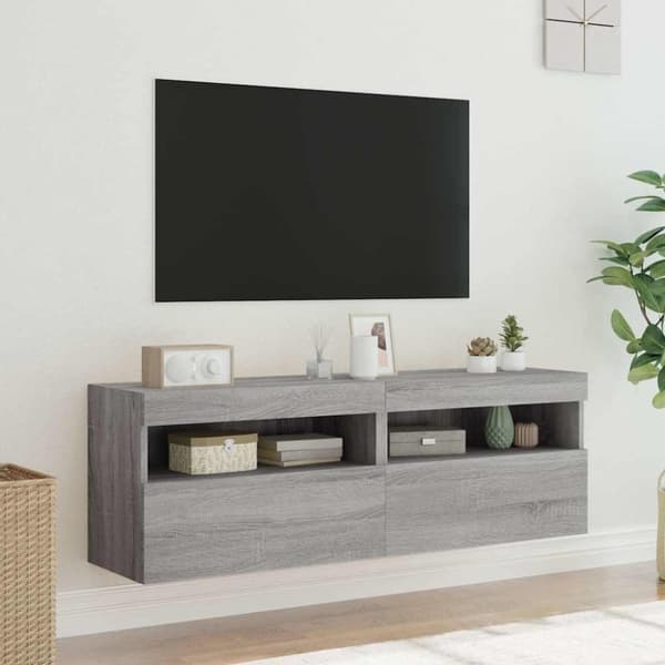 vidaXL Vegghengte TV-benker med LED 2 stk grå sonoma 60x30x40 cm