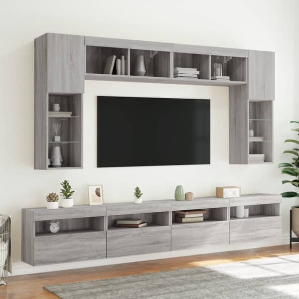 vidaXL Vegghengte TV-benker med LED 2 stk grå sonoma 60x30x40 cm