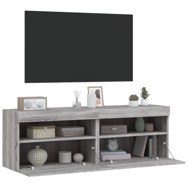 vidaXL Vegghengte TV-benker med LED 2 stk grå sonoma 60x30x40 cm