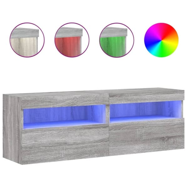 vidaXL Vegghengte TV-benker med LED 2 stk grå sonoma 60x30x40 cm