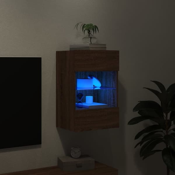 vidaXL TV-seinäkaappi LED-valoilla ruskea tammi 40x30x60,5 cm
