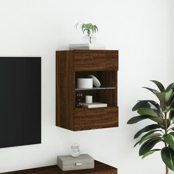 vidaXL TV-seinäkaappi LED-valoilla ruskea tammi 40x30x60,5 cm