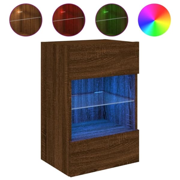 vidaXL TV-seinäkaappi LED-valoilla ruskea tammi 40x30x60,5 cm