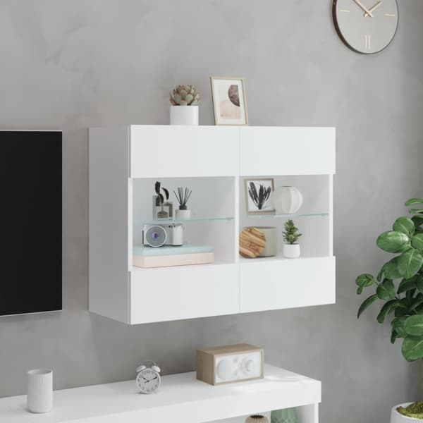 vidaXL TV-seinäkaappi LED-valoilla valkoinen 78,5x30x60,5 cm