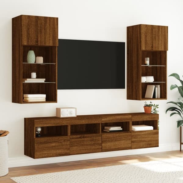 vidaXL TV-seinäkaappi LED-valoilla ruskea tammi 40x30x40 cm