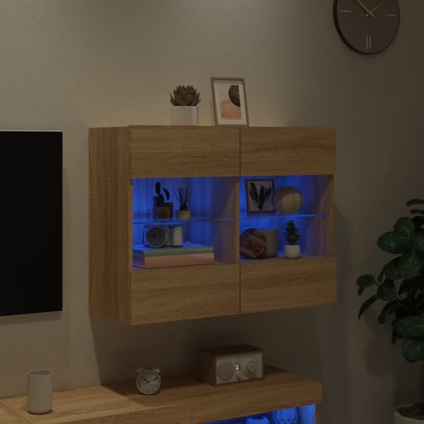 vidaXL Vegghengt TV-benk med LED sonoma eik 78,5x30x60,5 cm