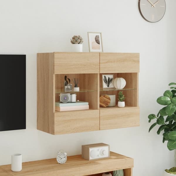 vidaXL Vegghengt TV-benk med LED sonoma eik 78,5x30x60,5 cm