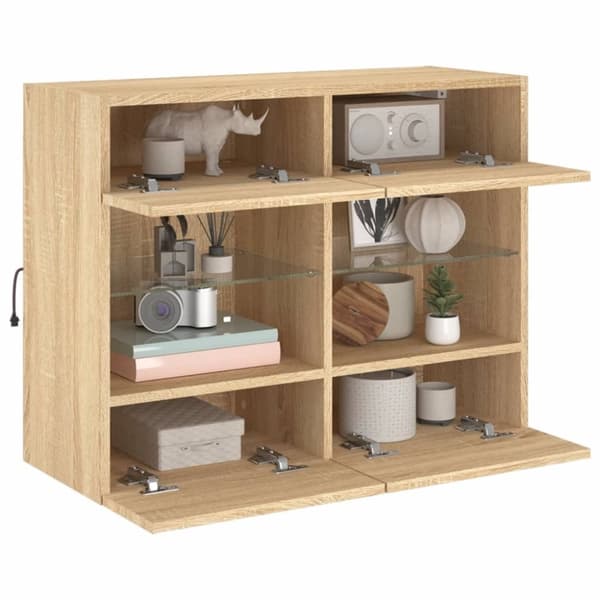 vidaXL Vegghengt TV-benk med LED sonoma eik 78,5x30x60,5 cm