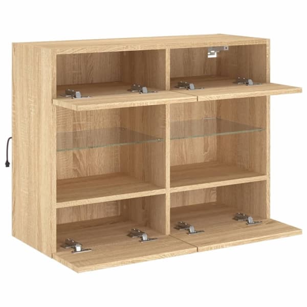 vidaXL Vegghengt TV-benk med LED sonoma eik 78,5x30x60,5 cm