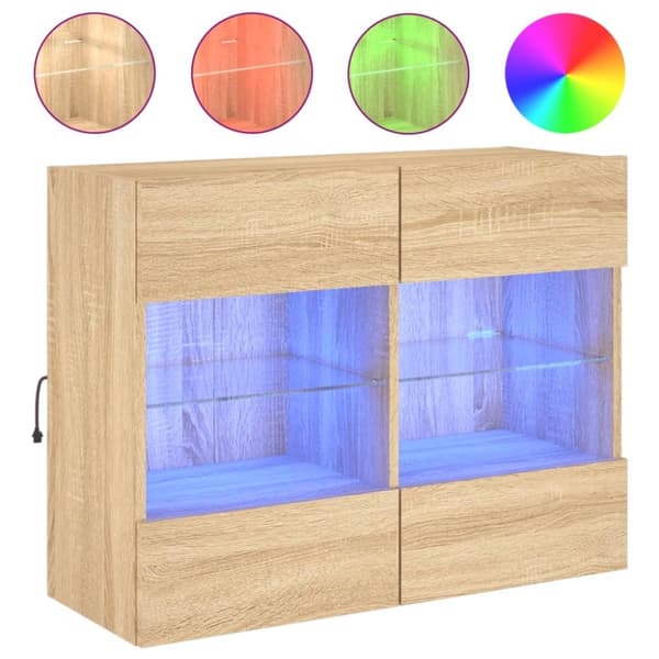 vidaXL Vegghengt TV-benk med LED sonoma eik 78,5x30x60,5 cm