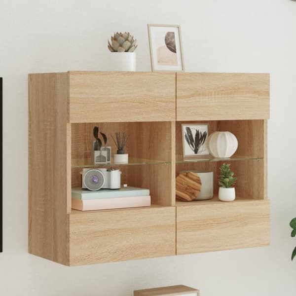 vidaXL Vegghengt TV-benk med LED sonoma eik 78,5x30x60,5 cm