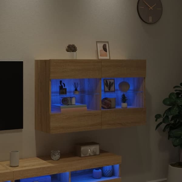 vidaXL Väggmonterad tv-bänk LED sonoma-ek 98,5x30x60,5 cm