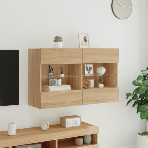 vidaXL Väggmonterad tv-bänk LED sonoma-ek 98,5x30x60,5 cm