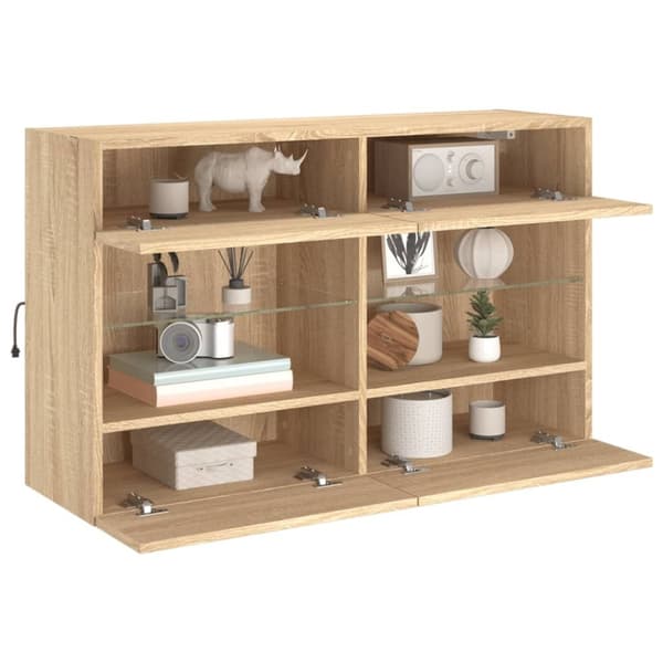 vidaXL Väggmonterad tv-bänk LED sonoma-ek 98,5x30x60,5 cm