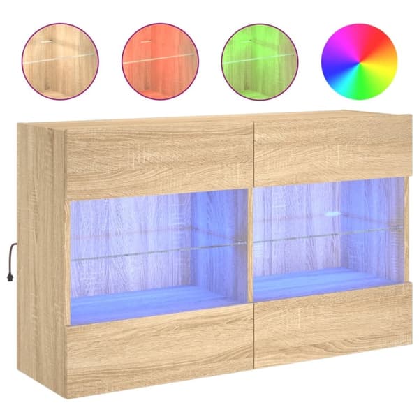vidaXL Väggmonterad tv-bänk LED sonoma-ek 98,5x30x60,5 cm