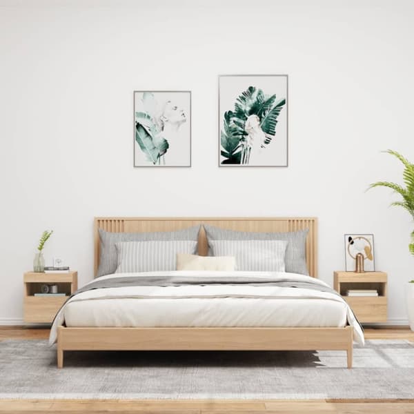 vidaXL væghængte tv-borde 2 stk. med LED-lys 40x30x40 cm sonoma-eg