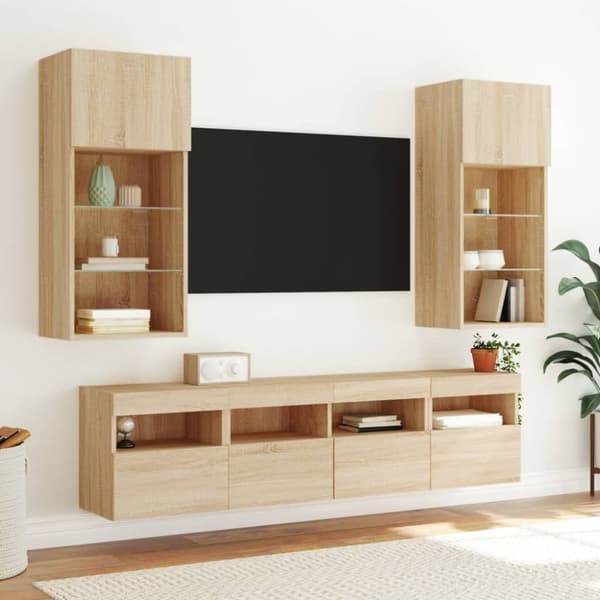 vidaXL væghængte tv-borde 2 stk. med LED-lys 40x30x40 cm sonoma-eg