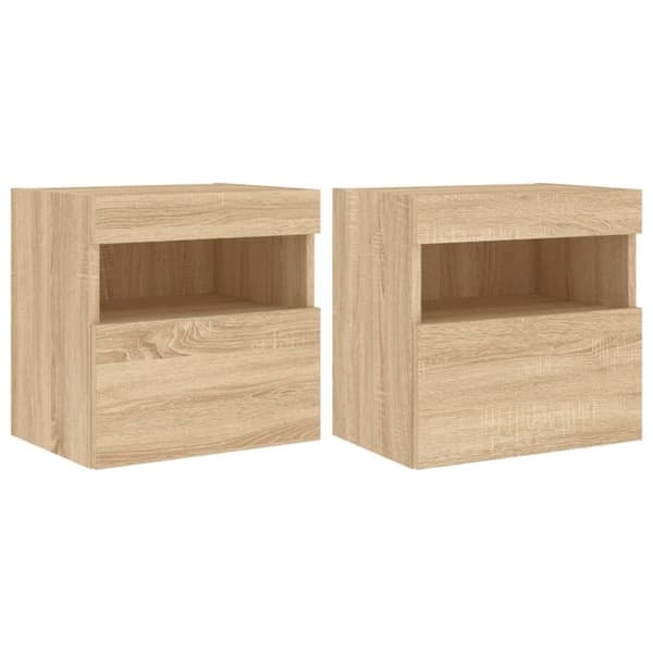 vidaXL væghængte tv-borde 2 stk. med LED-lys 40x30x40 cm sonoma-eg