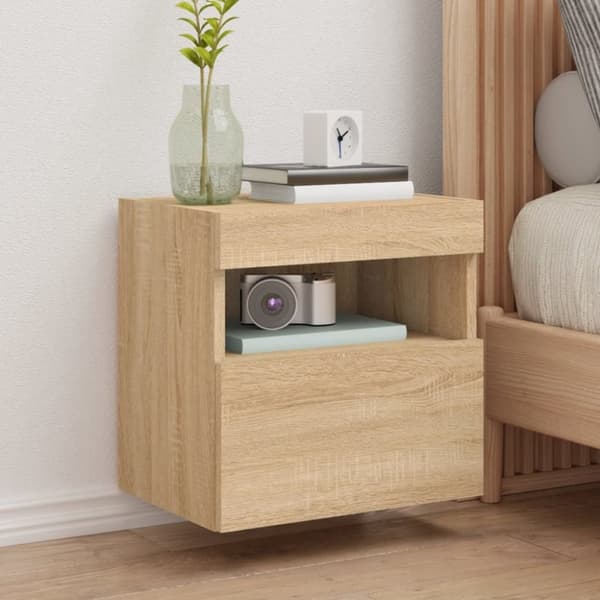 vidaXL væghængte tv-borde 2 stk. med LED-lys 40x30x40 cm sonoma-eg
