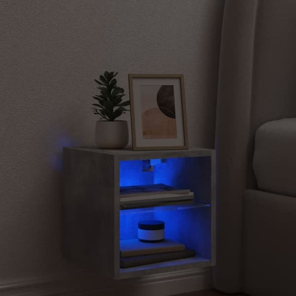 vidaXL Vegghengt TV-benk med LED-lys betonggrå 30x28,5x30 cm
