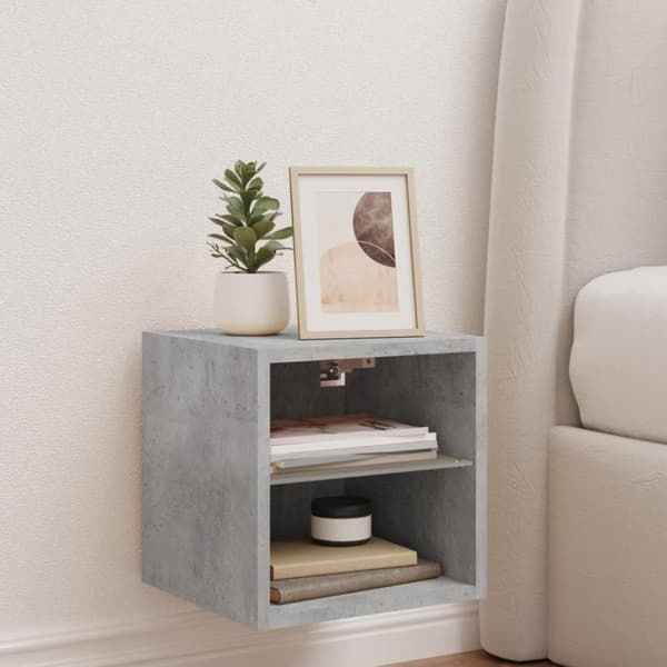 vidaXL Vegghengt TV-benk med LED-lys betonggrå 30x28,5x30 cm