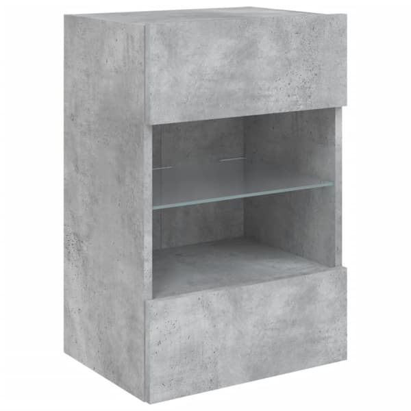 vidaXL Vegghengt TV-benk med LED-lys betonggrå 40x30x60,5 cm
