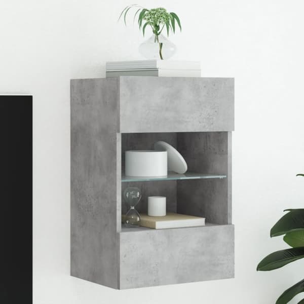 vidaXL Vegghengt TV-benk med LED-lys betonggrå 40x30x60,5 cm