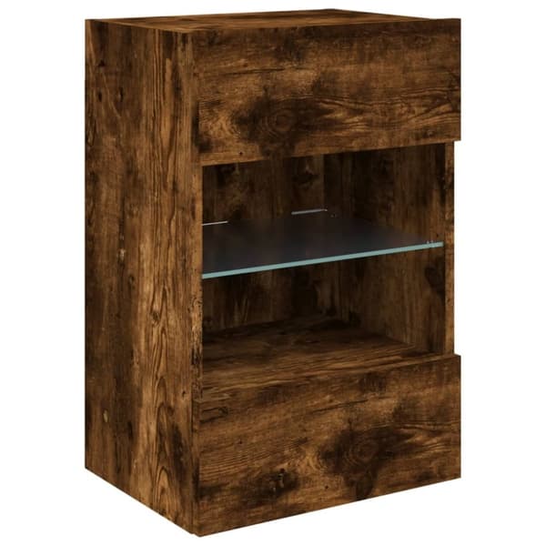 vidaXL Vegghengt TV-benk med LED-lys røkt eik 40x30x60,5 cm
