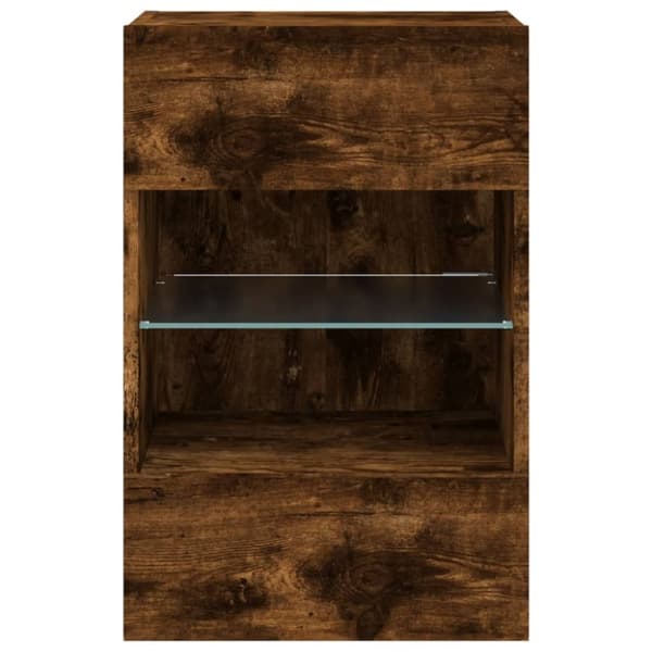 vidaXL Vegghengt TV-benk med LED-lys røkt eik 40x30x60,5 cm