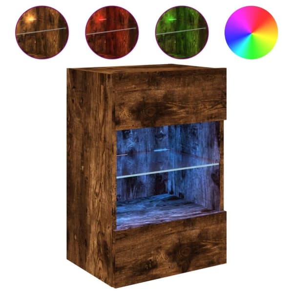 vidaXL Vegghengt TV-benk med LED-lys røkt eik 40x30x60,5 cm