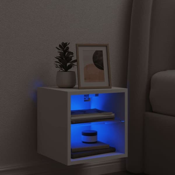 vidaXL Vegghengt TV-benk med LED hvit 30x28,5x30 cm